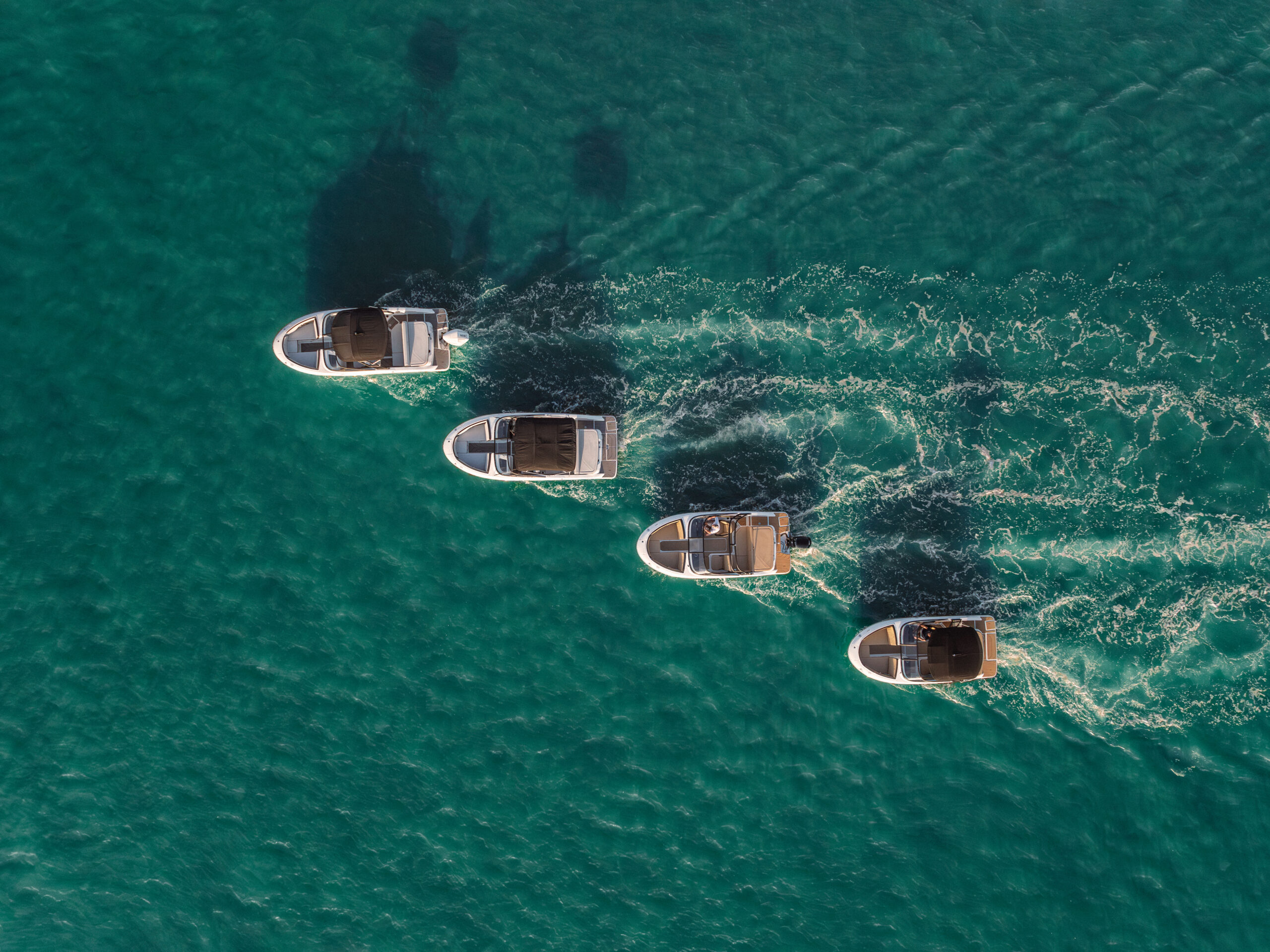 Aerial view of an SPX 190, SPX 190 Outboard, SPX 210 and SPX 210 Outboard